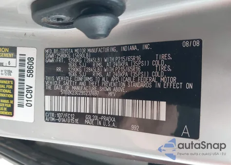 2009 Toyota Sienna Le из США, поврежденный, VIN 5TDZK23C29S237697